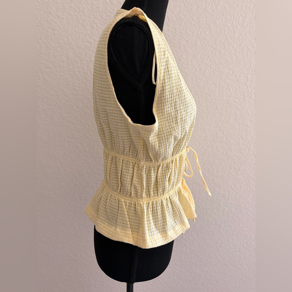 ZARA Yellow & White Gingham Tie-Front Vest Top | Sleeveless Crop Blouse - Picture 3 of 7